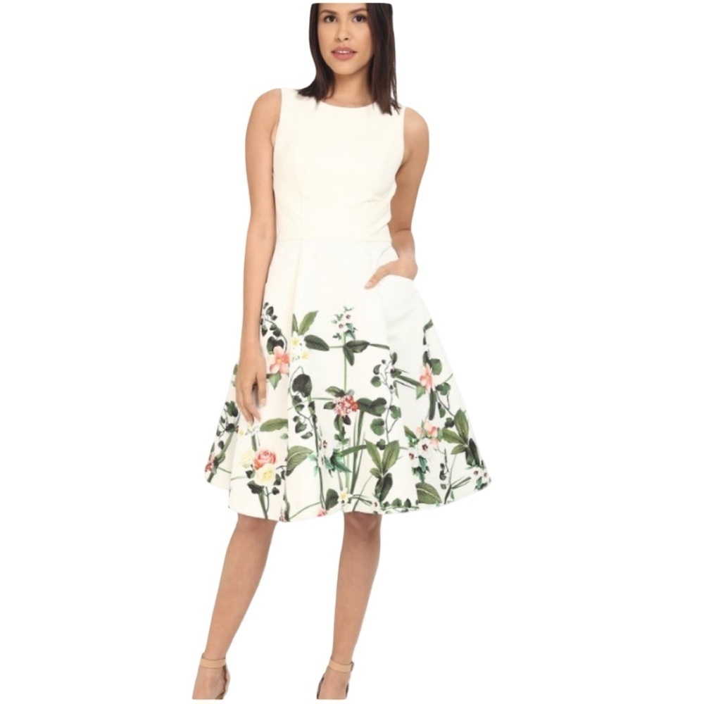 Ted Baker Karolie Secret Trellis Dress Off White Floral Pockets US Size 6-8 NEW
